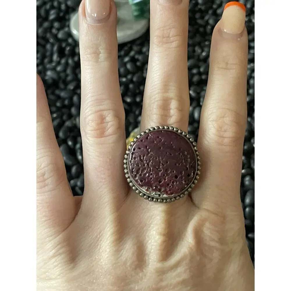 Native Sterling Silver Raw Pourous Purple💜Spiny Oyster Round Ring~Size 7.25